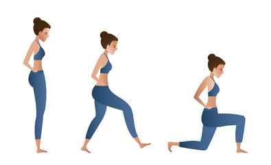 Fitness girl doing lunges vector. Woman exercising illustration on white background.