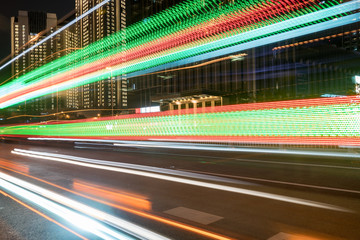 abstract image of blur motion of cars on the city road at night