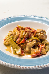 Butter Chicken Curry with Cream and Vegetables in Plate Ready to Serve