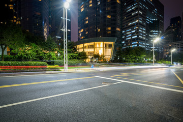 Office buildings and highways at night in the financial center, qingdao, China