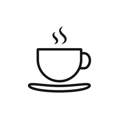 Cup of coffee or tea with steam, vector  line icon black on white
