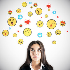 Portrait of businesswoman with smileys
