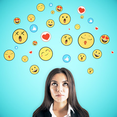 Portrait of pretty businesswoman with smileys