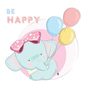 Cute Elephant Pulling the Balloons