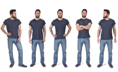 set of photos of a man in various poses in white background