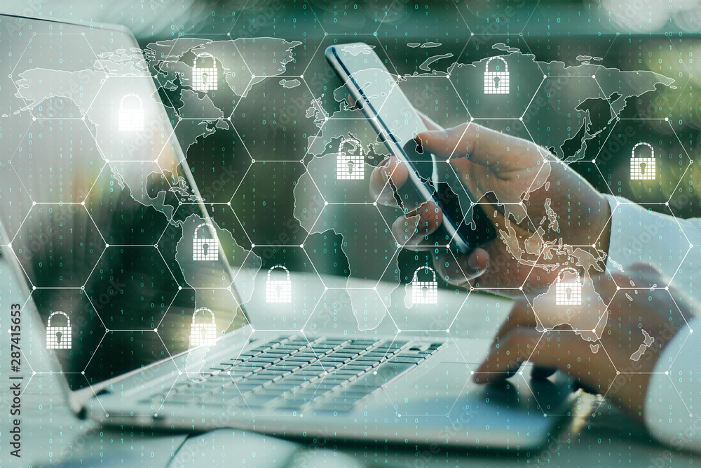 Poster Hands using notebook with padlock