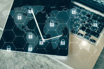 Closeup of devices with padlock