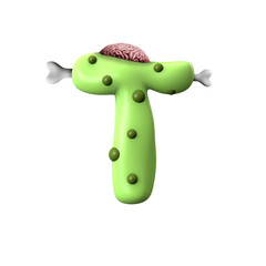 Naklejka premium zombie alphabet letter T. Halloween font. 3D Rendering