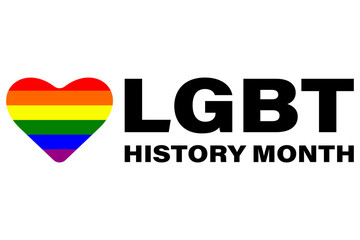 LGBT history month in October. LGBT flag in text. Poster, card, banner, background, T-shirt design. 