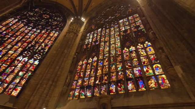 Inside of Milan Cathedral (Duomo), Italy. Steadicam shot
