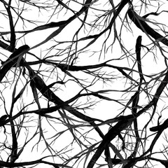 large black and white branches, seamless pattern, monochrome watercolor illustration