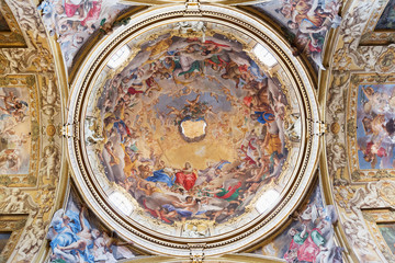 Photograph of the painted ceiling of the dome of San Filippo Neri in Perugia, with all the details...