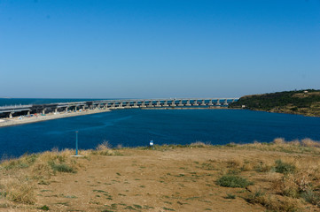 Bridge from mainland russia to the crimean peninsula, the bridge can be used by car and train and can be passed at the chain bridge part