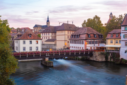 Old historic building on the Linker Regnitzarm, Bamberg, Bavaria, Germany