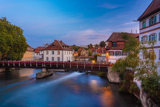 Old historic building on the Linker Regnitzarm. Bamberg, Bavaria, Germany
