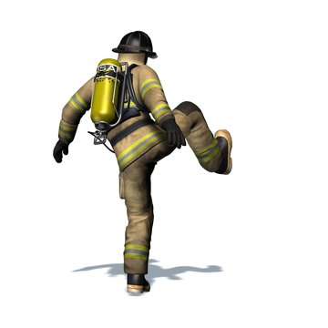 Fire Fighter Kicks The Door Open - Isolated On White Background - 3D Illustration