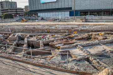Archaeological findings found when carrying out the works of the metro in Malaga, Spain