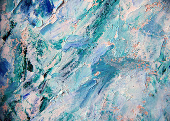 Turquoise marble texture. Abstract oil painting on canvas is written by palette knife. Design for...
