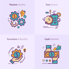 Colorful flat design icon passive income / Fast Service / Functions & Benefits / Cash payment