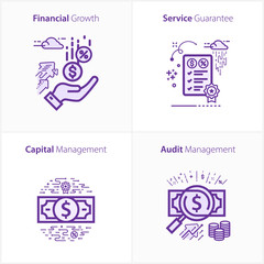Business and Finance icon set, Financial growth / Service Guarantee / Capital management / Audit management