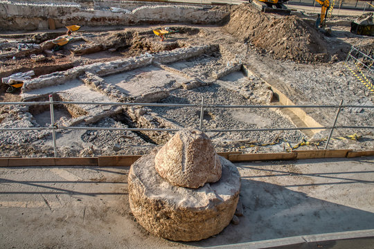Archaeological findings found when carrying out the works of the metro in Malaga, Spain