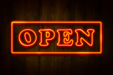 ネオン管の照明、OPEN