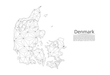 Map of Denmark connection. Vector low-poly image of a global map with lights in the form of cities or population density, consisting of points and shapes in the form of stars and space.