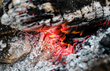 The embers in the fire, the fire on the campsite, bonfire 
