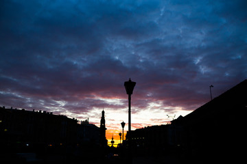 Sunset over street in Kazan city