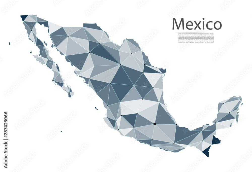 Poster map of mexico connection. vector low-poly image of a global map with lights in the form of cities or