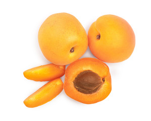 Apricot fruit with half isolated on white background macro
