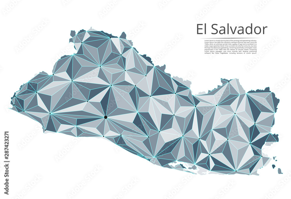 Poster map of el salvador connection. vector low-poly image of a global map with lights in the form of citi