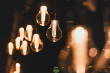 retro style incandescent lamps. Light bulbs in the dark