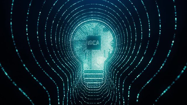 Light bulb idea icon with circuit board inside
