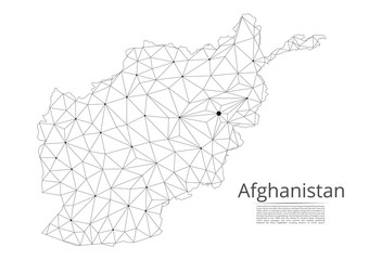 Afghanistan communication network map. Vector low poly image of a global map with lights in the form of cities in or population density consisting of points and shapes and space. Easy to edit