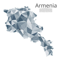 Armenia communication network map. Vector low poly image of a global map with lights in the form of cities in or population density consisting of points and shapes and space. Easy to edit