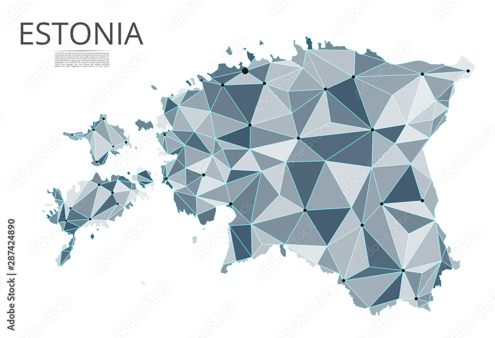 Aufkleber estonia communication network map. vector low poly image of a global map with lights in the form of 