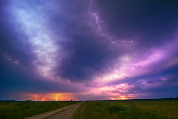 Fototapeta na wymiar Lightning with dramatic clouds composite image . Night thunder-storm