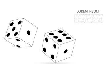 Abstract design of dice in flight. The concept of casino gambling. Gray lines, shapes and points.