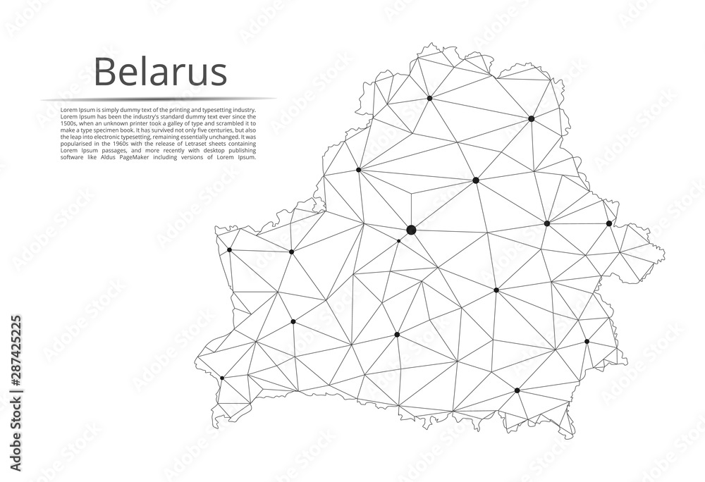 Aufkleber belarus communication network map. vector low poly image of a global map with lights in the form of 