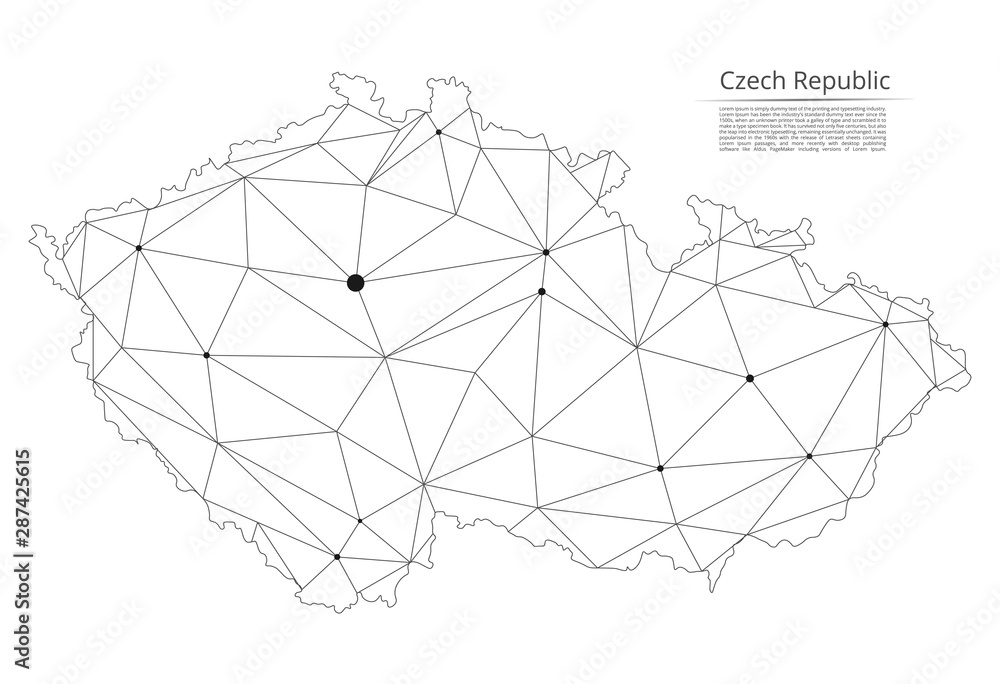 Aufkleber the map of the network of the czech republic. vector low-poly image of a global map with lights in t
