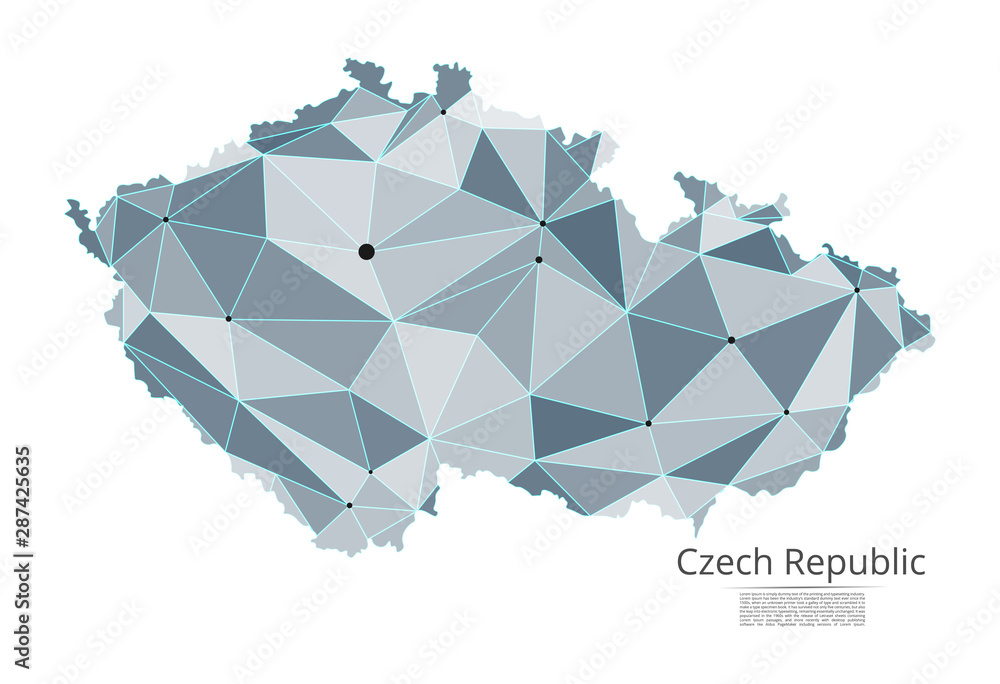 Aufkleber the map of the network of the czech republic. vector low-poly image of a global map with lights in t
