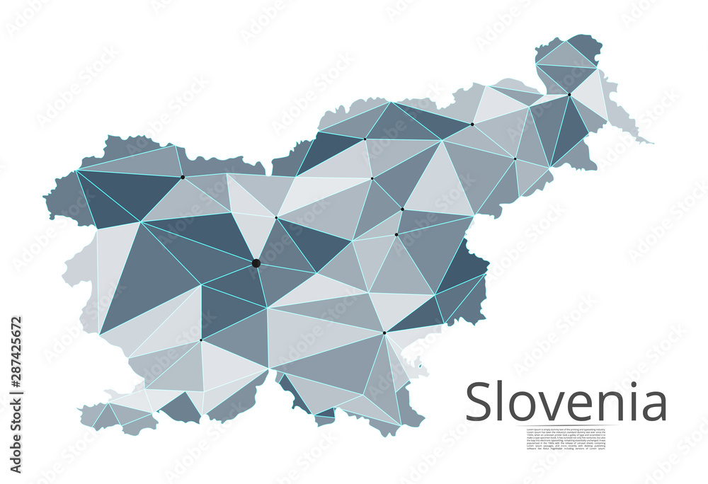 Aufkleber the map of the network of the slovenia. vector low-poly image of a global map with lights in the for