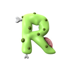 zombie alphabet letter R. Halloween font. 3D Rendering
