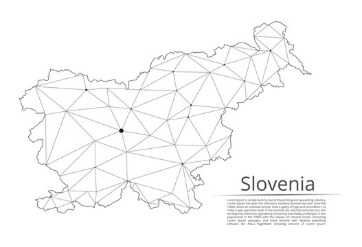 The map of the network of the Slovenia. Vector low-poly image of a global map with lights in the form of a population density of cities consisting of shapes. Easy to edit