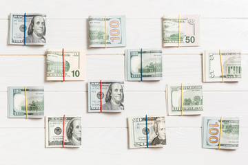 colored Background with money american hundred dollar bills on top wiev with copy space for your text in business concept