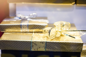 gifts with gold ribbon, christmas