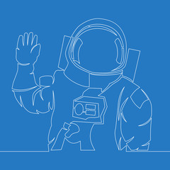 One line drawing astronaut greeting concept © tiverets