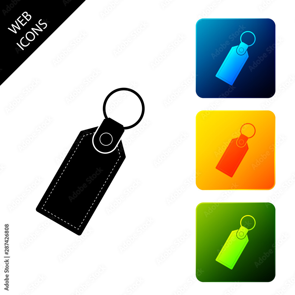 Poster rectangular key chain with ring for key icon isolated. set icons colorful square buttons. vector ill