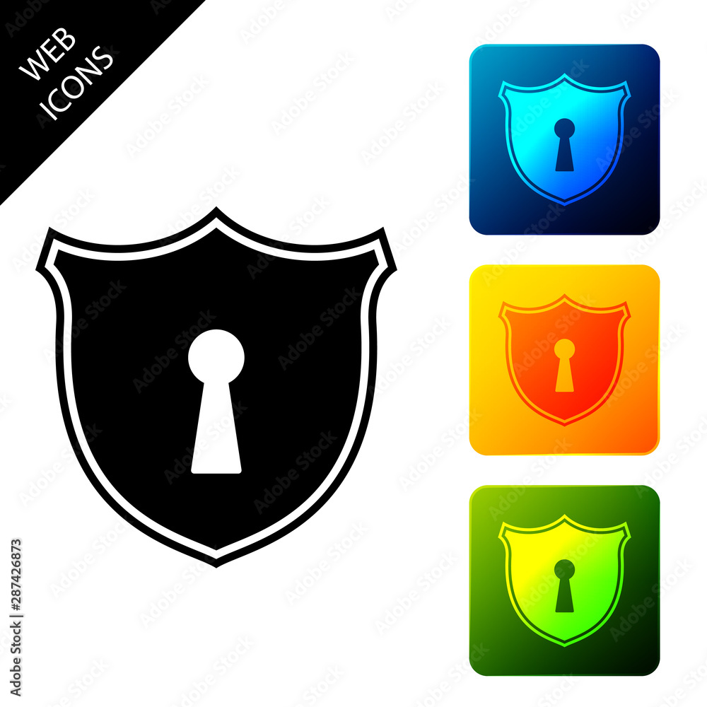 Poster shield with keyhole icon isolated. protection and security concept. safety badge icon. privacy banne